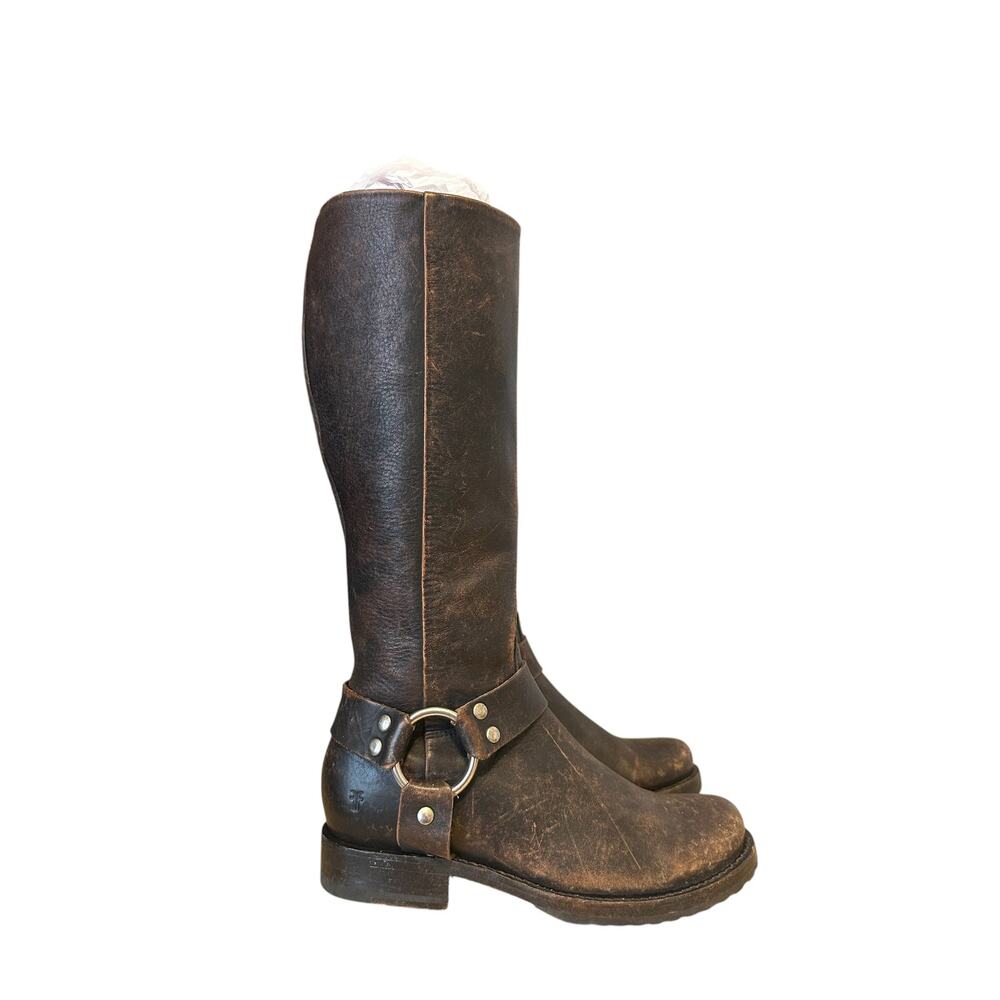 Frye Veronica Harness Tall Brown Distressed Leather Knee High Boot 7.5